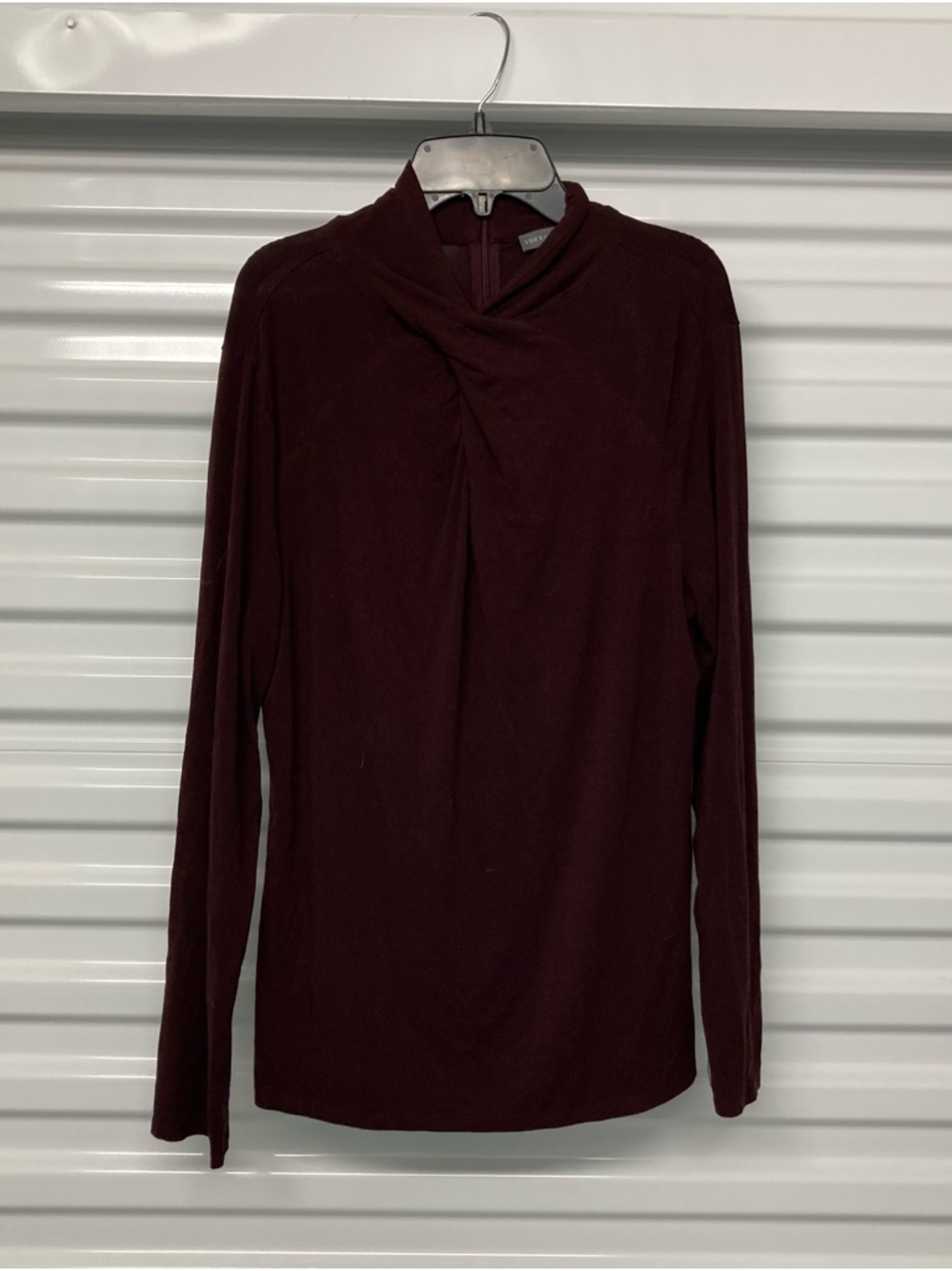 Vince Camuto Long-Sleeve Twist Neck Top — Burgundy